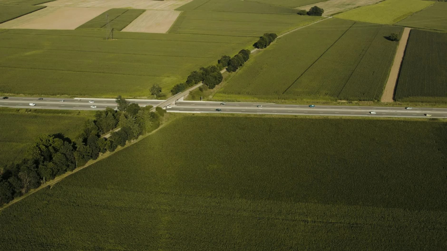 Aerial Shot Of A Highway Through Lush Fa 4