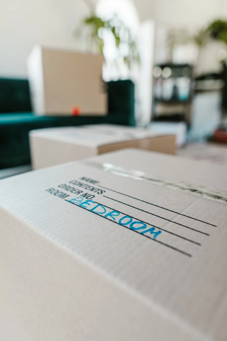 Packed Cardboard Box Labeled Bedroom Ind 3