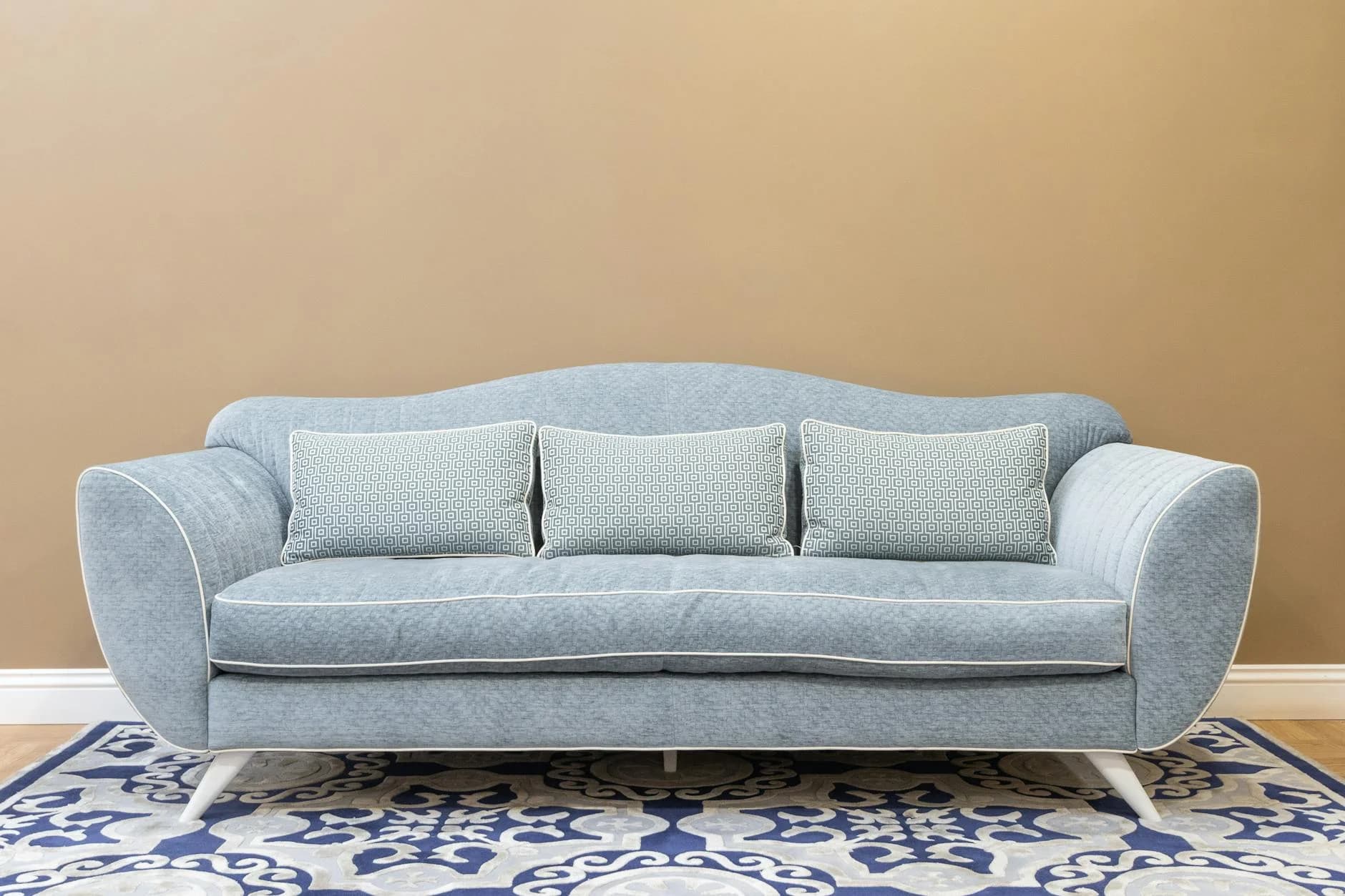 Stylish Blue Sofa With Cushions On Patte 2