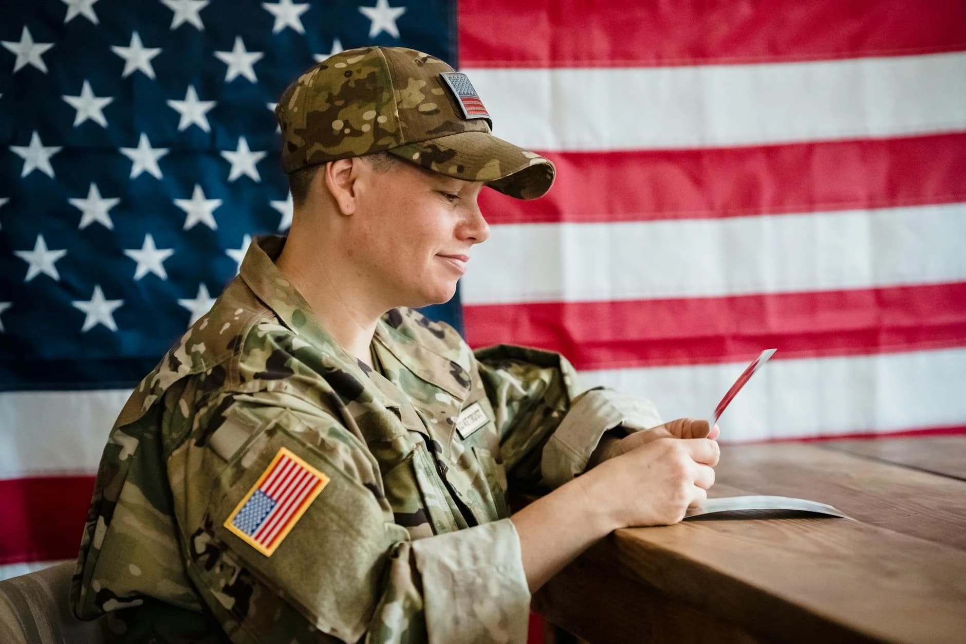 Soldier In Uniform With Us Flag Backgrou 1