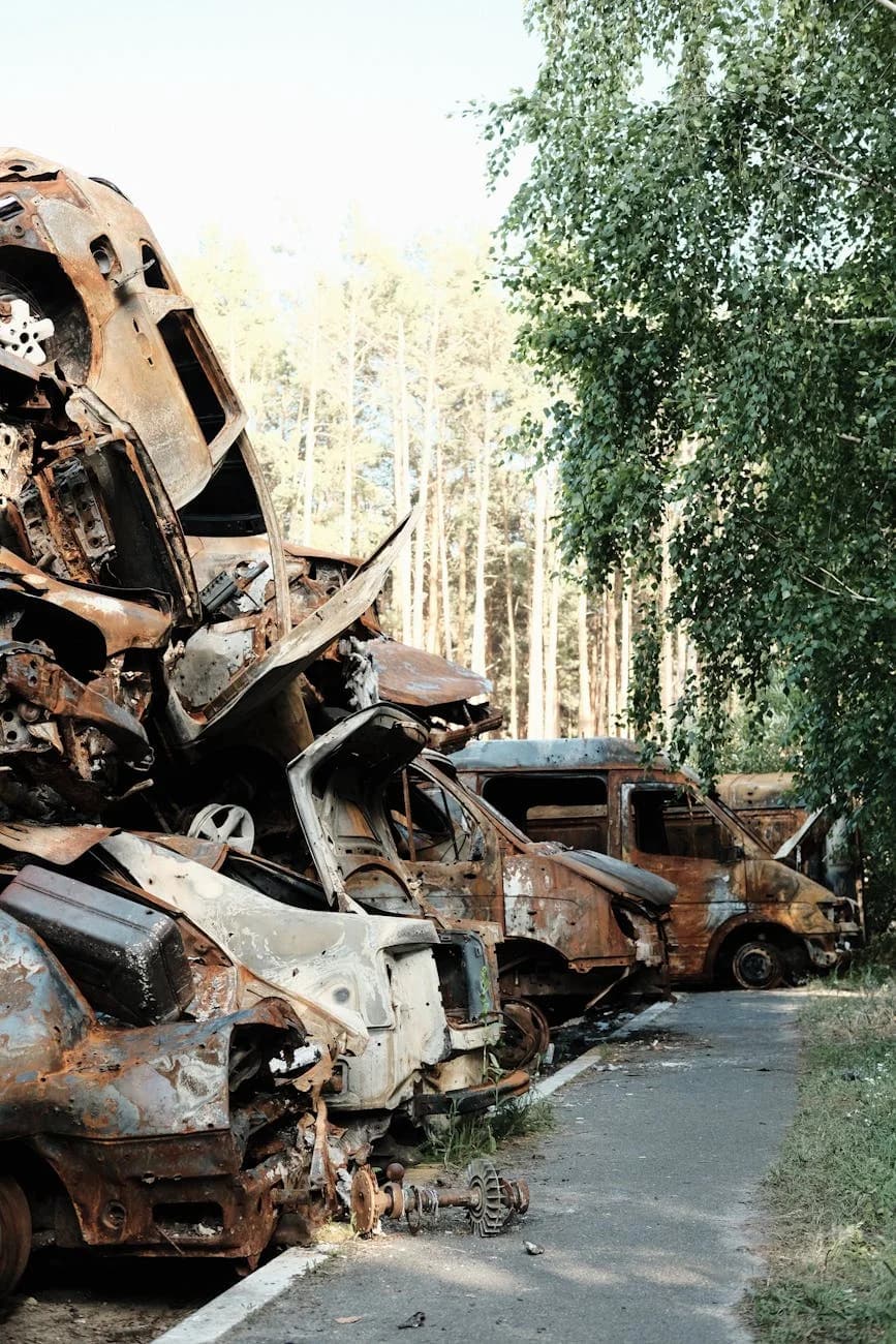 A Pile Of Corroded And Wrecked Cars Stac 2