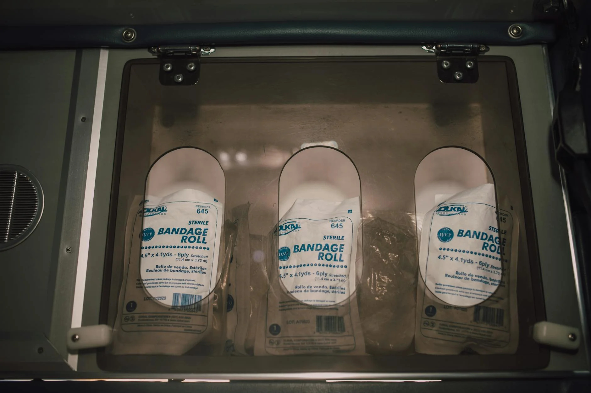 Sterile Bandage Rolls Neatly Stored In A 1