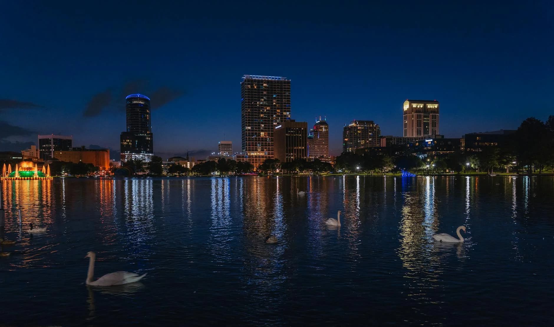 Night View Of Orlando Skyline Reflecting 2