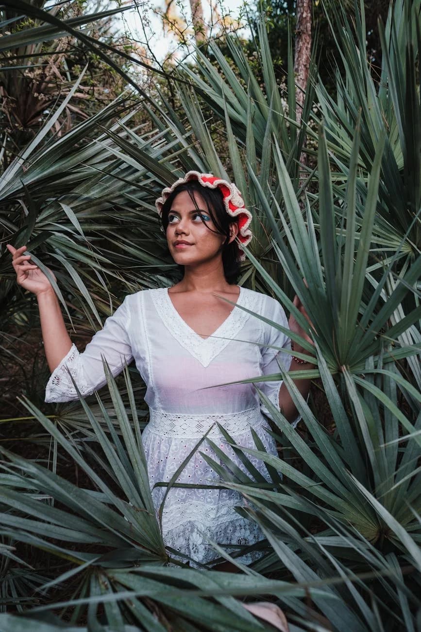Loc Young Woman In A White Lace Dress Posing 2
