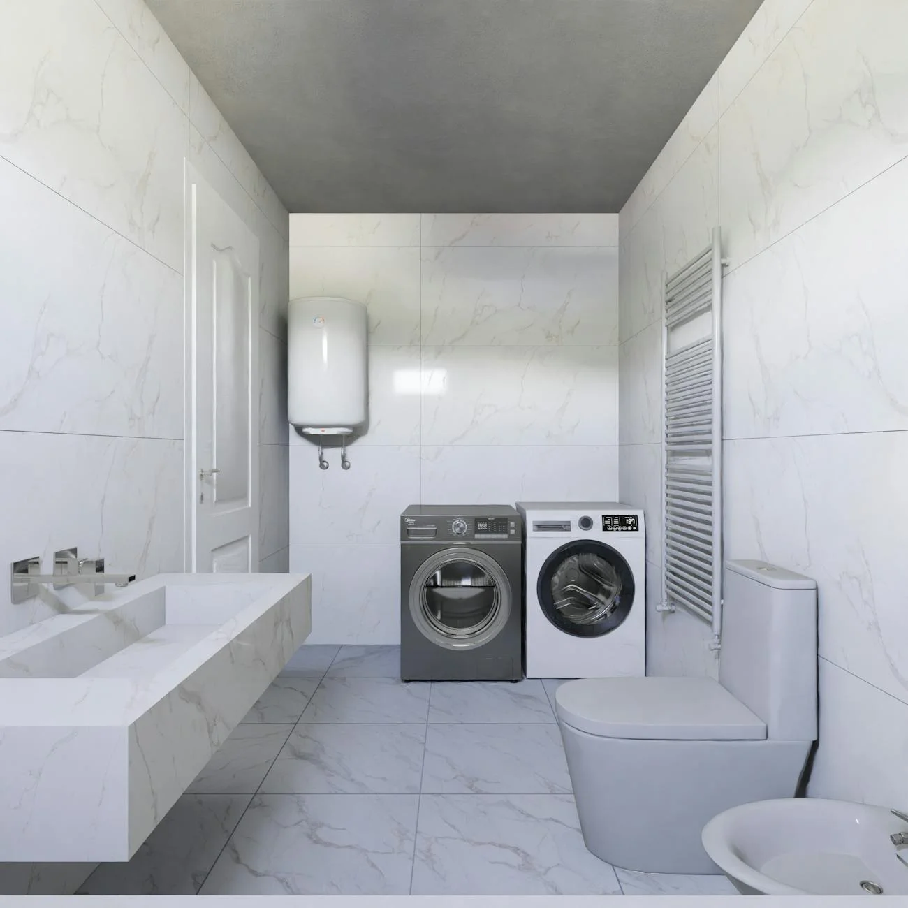 Sleek Bathroom With Washing Machine And 4
